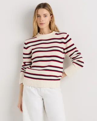Quince Quince | Women's Roll Neck Sweater in Off White/Navy/Red Variegated Stripe — Women Winter white Sweaters & Knits