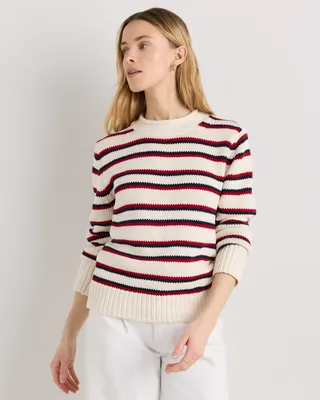 Quince Quince | Women's Roll Neck Sweater in Off White/Navy/Red Variegated Stripe — Women Winter white Sweaters & Knits