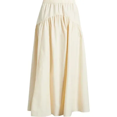 Theory Theory Cotton Blend Midi Skirt in Almond — Women Spring ivory Skirts