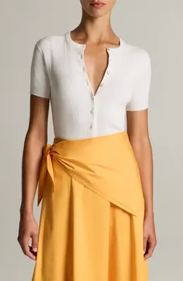 Vince Vince Short Sleeve Rib Knit Cardigan in Optic White — Women Winter white Tops