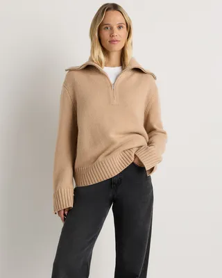 Quince Quince | Women's Luxe Baby Cashmere Quarter Zip Sweater in Creamy Cortado — Women Spring camel Sweaters & Knits