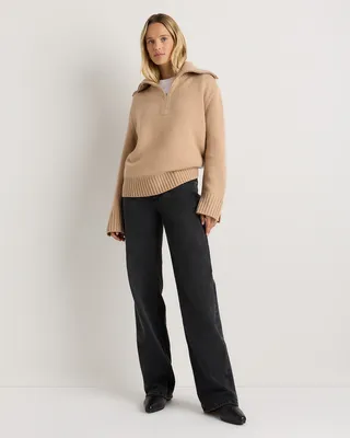 Quince Quince | Women's Luxe Baby Cashmere Quarter Zip Sweater in Creamy Cortado — Women Spring camel Sweaters & Knits