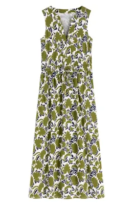Boden Boden Delphine Print Sleeveless Jersey Midi Dress in Olive Shadow Blossom — Women Autumn green Dresses