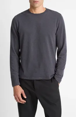 Vince Vince Bird's Eye Stitch Long Sleeve Pima Cotton Crewneck T-Shirt in Coastal/Medium Grey — Men Summer grey Tops