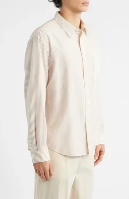 FRAME FRAME Stripe Relaxed Fit Button-Up Shirt in Brown Stripe — Men Spring white Tops