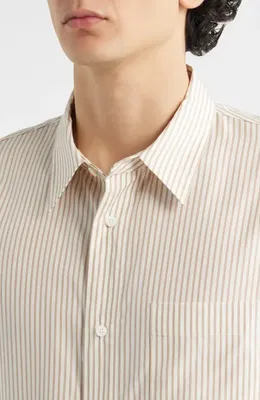 FRAME FRAME Stripe Relaxed Fit Button-Up Shirt in Brown Stripe — Men Spring white Tops