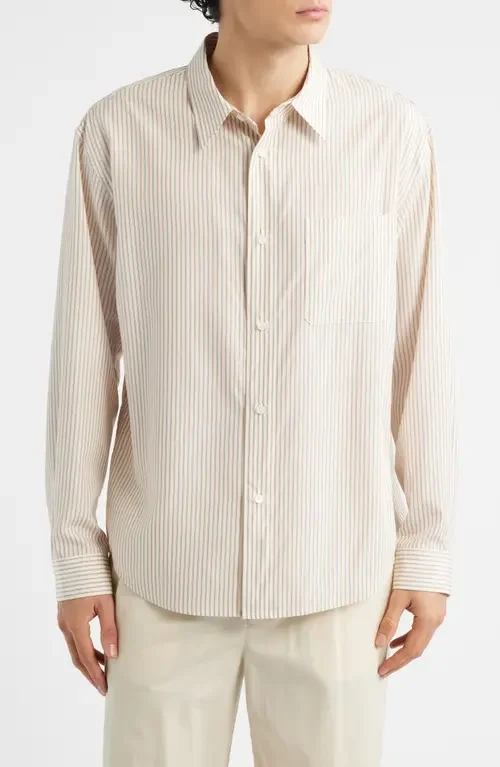FRAME FRAME Stripe Relaxed Fit Button-Up Shirt in Brown Stripe — Men Spring white Tops