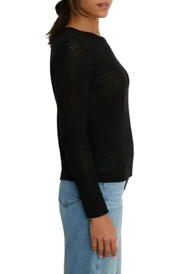 NIC+ZOE NIC+ZOE Breezeway Open Knit Cotton Blend Sweater in Black Onyx — Women Winter Tops