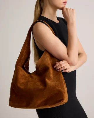 Quince Quince | Women's Italian Suede Slouchy Shoulder Bag in Whiskey — Women Autumn brown Hand Bags