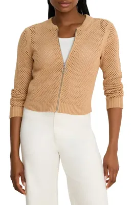 NIC+ZOE NIC+ZOE Zip Front Knit Cardigan in Caramel — Women Autumn camel Tops
