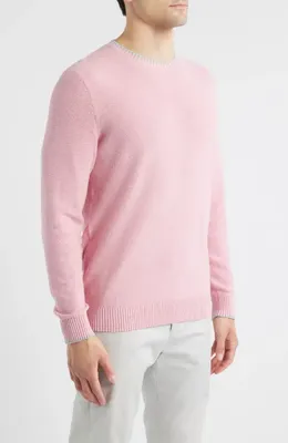 johnnie-O johnnie-O Hatched Cotton & Silk Blend Crewneck Sweater in Flamingo — Men Spring pink Tops