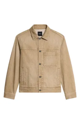 Theory Theory Tinted Denim Trucker Jacket in Washed Brown — Men Autumn tan Outerwear