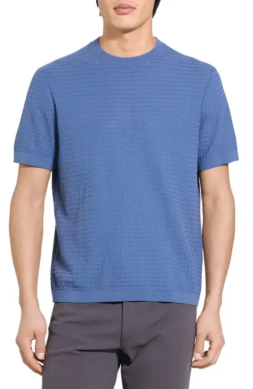 Theory Theory Damian Tactile Crewneck T-Shirt in Bering — Men Summer grey T-Shirts & Tees