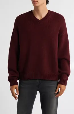 FRAME FRAME Oversize Wool & Cashmere Crewneck Sweater in Burgundy — Men Autumn chocolate Tops