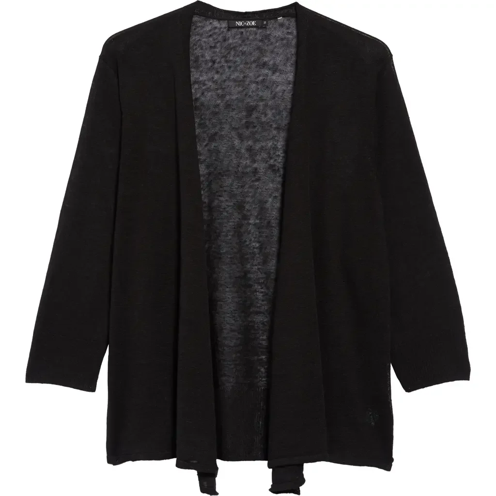 NIC+ZOE NIC+ZOE '4-Way' Three Quarter Sleeve Convertible Cardigan in Black Onyx — Women Winter black Tops