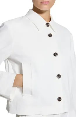 Theory Theory Linen Blend Crop Shirt Jacket in White — Women Winter white Outerwear