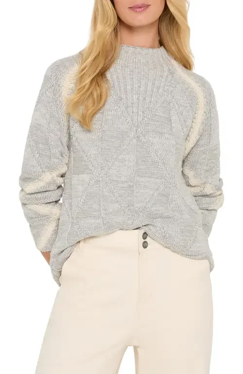 NIC+ZOE NIC+ZOE Dashing Diamonds Sweater in Grey Multi — Women Spring ivory Tops