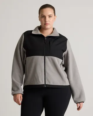 Quince Quince | Women's Polar Fleece Full-Zip Jacket in Gravel/Bold Black — Women Winter grey Fleece Jackets
