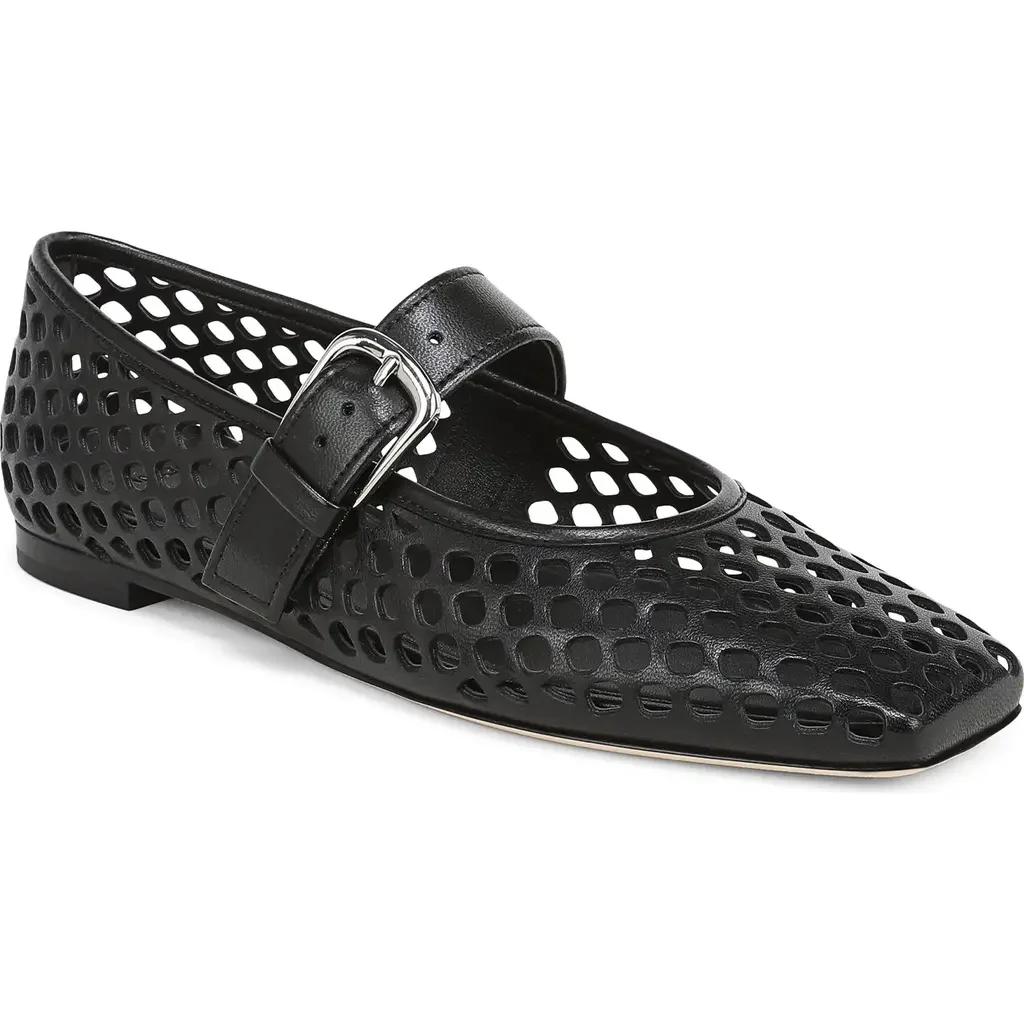 Vince Vince Daniela Perforated Mary Jane Flat in Black — Women Winter black Shoes