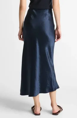 Vince Vince Side Slit Matte Satin Slip Skirt in Coastal — Women Winter navy Skirts