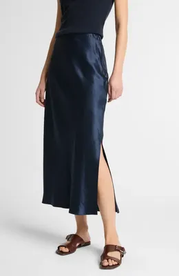 Vince Vince Side Slit Matte Satin Slip Skirt in Coastal — Women Winter navy Skirts