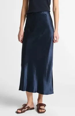 Vince Vince Side Slit Matte Satin Slip Skirt in Coastal — Women Winter navy Skirts