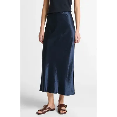 Vince Vince Side Slit Matte Satin Slip Skirt in Coastal — Women Winter navy Skirts
