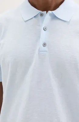 Theory Theory Bron in Cosmos Slub Cotton Polo Shirt in Skylight — Men Winter white Tops