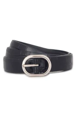 Vince Vince Croc Embossed Leather Belt in Black — Women Winter black Belts