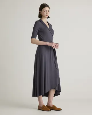 Quince Quince | Women's Tencel Jersey Midi Wrap Dress in Carbon Grey — Women Winter black Midi Dresses