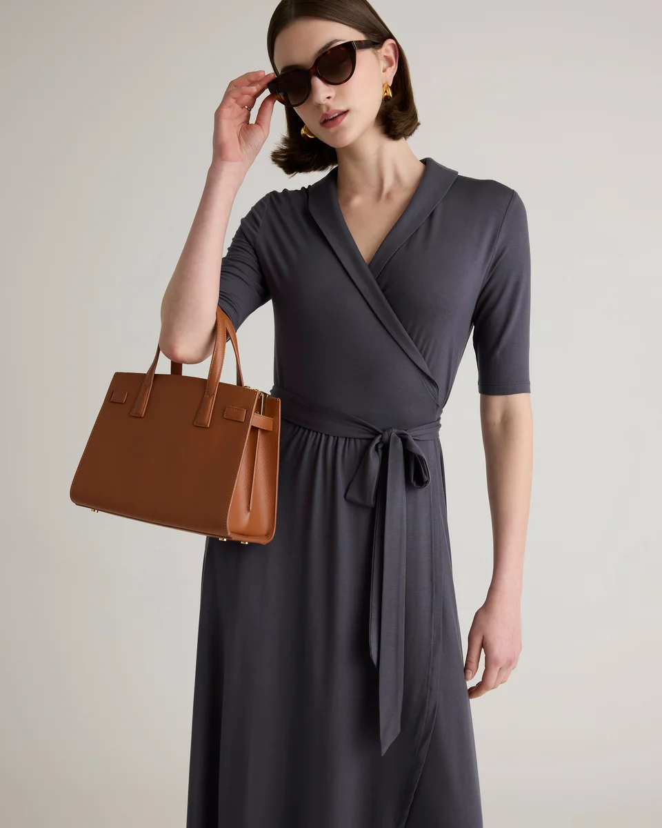 Quince Quince | Women's Tencel Jersey Midi Wrap Dress in Carbon Grey — Women Winter black Midi Dresses
