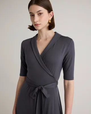 Quince Quince | Women's Tencel Jersey Midi Wrap Dress in Carbon Grey — Women Winter black Midi Dresses