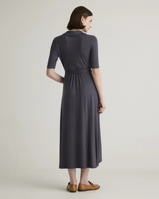 Quince Quince | Women's Tencel Jersey Midi Wrap Dress in Carbon Grey — Women Winter black Midi Dresses