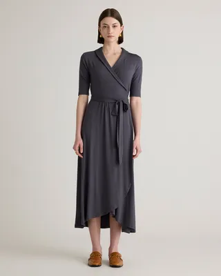 Quince Quince | Women's Tencel Jersey Midi Wrap Dress in Carbon Grey — Women Winter black Midi Dresses