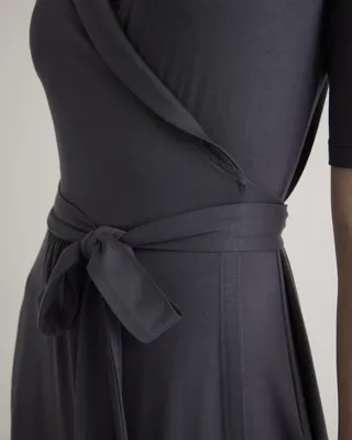 Quince Quince | Women's Tencel Jersey Midi Wrap Dress in Carbon Grey — Women Winter black Midi Dresses