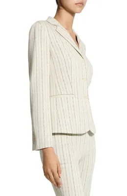 Theory Theory Stripe Single Breasted Blazer in Oat Multi - E61 — Women Spring white Outerwear