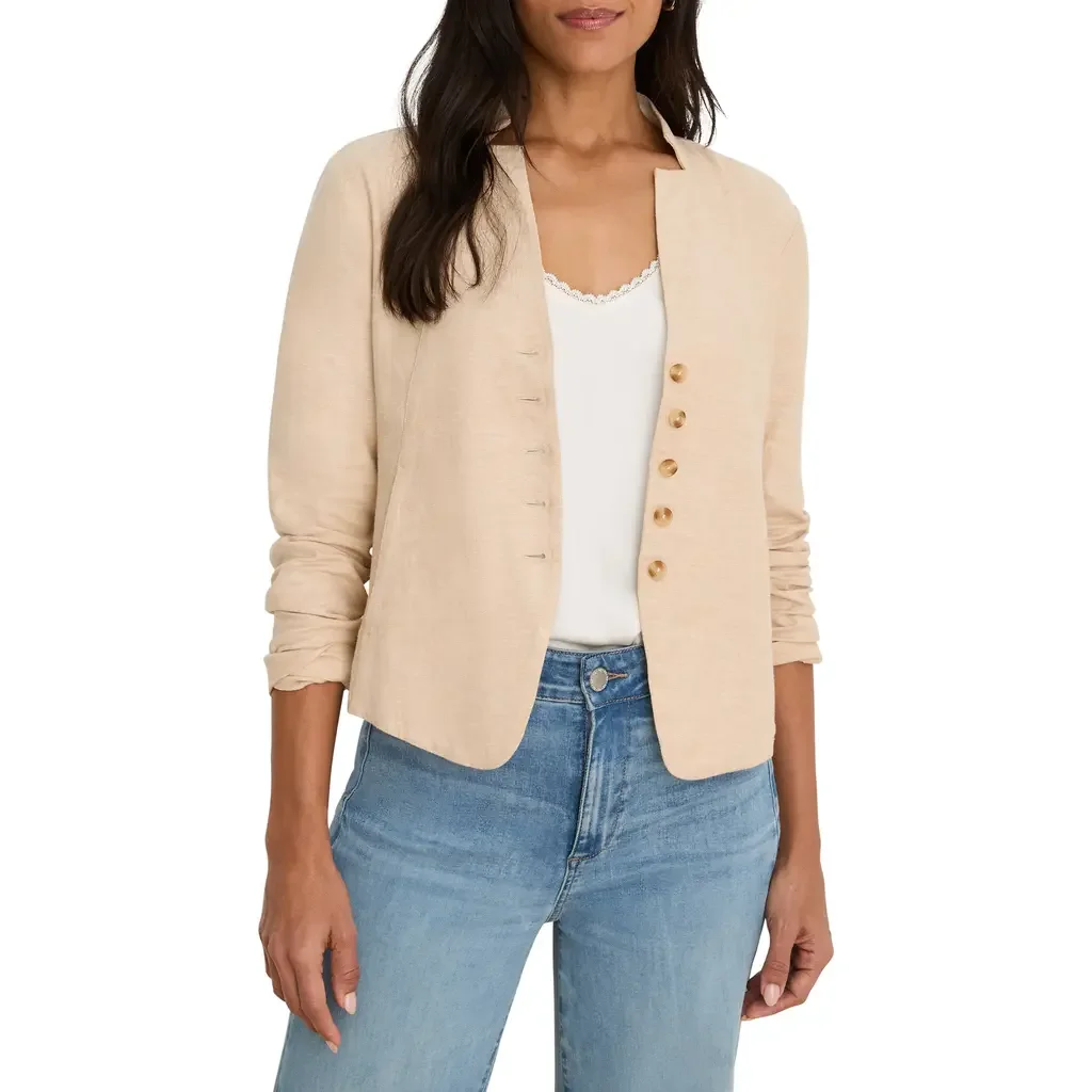 NIC+ZOE NIC+ZOE Seams to Be Stretch Linen Jacket in Neutral Mix — Women Autumn tan Outerwear