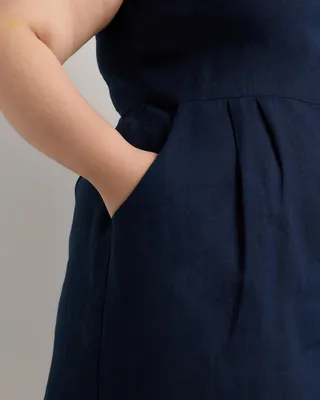 Quince Quince | Women's 100% European Linen Scoop Neck Midi Dress in Deep Navy — Women Winter navy Midi Dresses