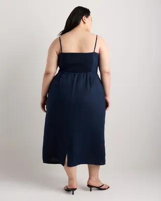 Quince Quince | Women's 100% European Linen Scoop Neck Midi Dress in Deep Navy — Women Winter navy Midi Dresses
