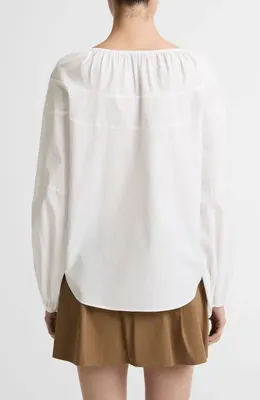 Vince Vince Tie Neck Poplin Top in Optic White — Women Winter white Tops