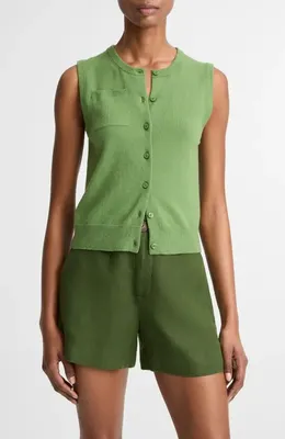 Vince Vince Button Front Sweater Vest in Garden — Women Spring khaki Sweaters & Knits