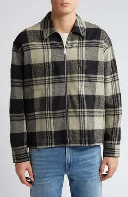 FRAME FRAME Spring Plaid Zip Shirt Jacket in Smoke Beige/Noir — Men Autumn navy Outerwear