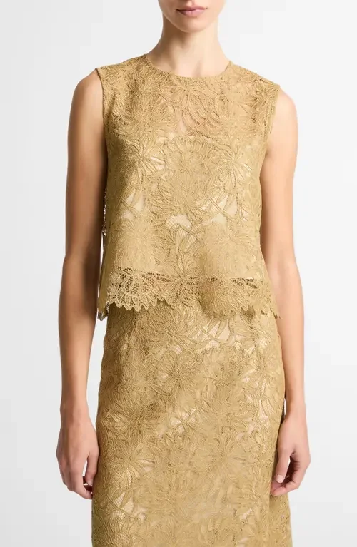 Vince Vince Lace Shell in Soft Gold — Women Spring camel Tops