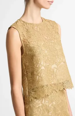Vince Vince Lace Shell in Soft Gold — Women Spring camel Tops