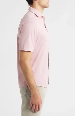johnnie-O johnnie-O Breck Hangin' Out Knit Short Sleeve Button-Up Shirt in Snapper — Men Spring pink Tops