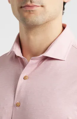 johnnie-O johnnie-O Breck Hangin' Out Knit Short Sleeve Button-Up Shirt in Snapper — Men Spring pink Tops