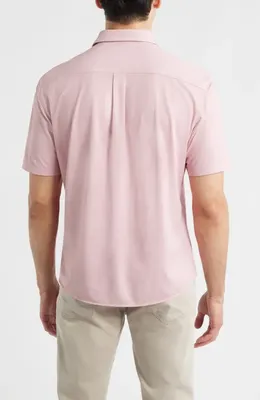 johnnie-O johnnie-O Breck Hangin' Out Knit Short Sleeve Button-Up Shirt in Snapper — Men Spring pink Tops