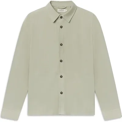 FRAME FRAME Suede Button-Up Shirt in Moss Green — Men Autumn beige Outerwear