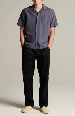 Vince Vince Cove Stripe Cotton & Hemp Cabana Shirt in Neue Blue — Men Summer grey Tops