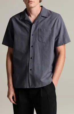 Vince Vince Cove Stripe Cotton & Hemp Cabana Shirt in Neue Blue — Men Summer grey Tops